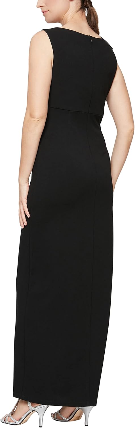 S.L. Fashions Womens Long Sleeveless Column Dress with Shoulder Detail and Front Slit (Petite and Regular Sizes)
