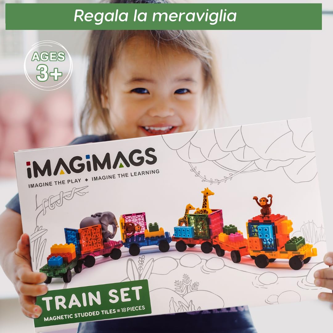 Mattoncini Magnetici per Costruzioni, Set di 18 Pezzi Trenino per Bambini e Bambine, Costruzioni per Attività Educative e Creative, Giocattoli per Bambini, STEM, Bambini dai 3 Anni in Su