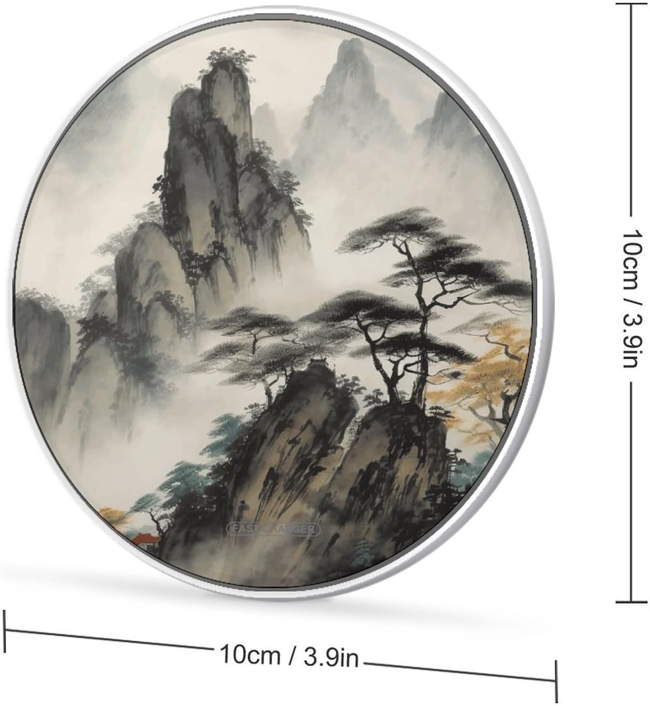 Chinese Landscape Painting Wireless Charger, 10W Qi-Certified Fast Wireless Charging Pad with USB Cable & LED Indicator Fashion Charger Mat Portable Charging Station for All Qi-Enabled Phones image 2