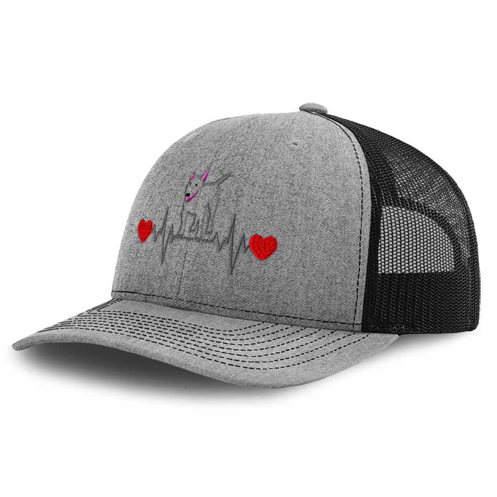 Richardson Mesh Cap Embroidered Bull Terrier Dog Pet Lifeline Bully Breeds Trucker Hats for Men & Women One Size Heather Grey Black Design Only