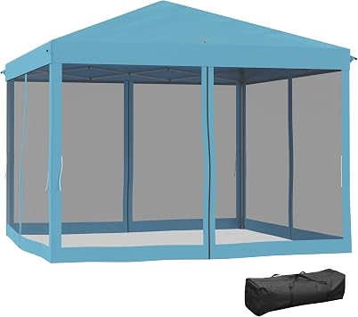 Outsunny 10 x 10 Pop Up Canopy Tent with Netting Carry Bag Light Blue