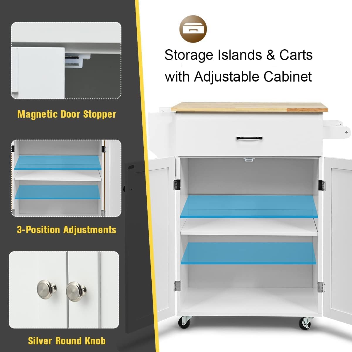 PETSITE Kitchen Island Cart with Storage on Wheels, Rolling Mobile Kitchen Storage Cabinets with Drawers, Spice Rack, Towel Rack