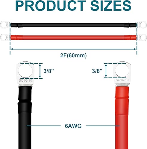 Miniatura 73 de Cables de batería 4 AWG con terminales de cobre de 3/8 pulgadas (2 piezas de 1 pie)