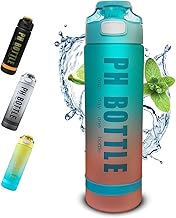 زجاجة مياه رياضية كبيرة بطبعة عبارة «Never Give Up» بمؤشرات زمنية تحفيزية بتدفق سريع وخالية من مادة بيسفينول أ وغير سامة للياقة البدنية - 1 لتر، لون أزرق