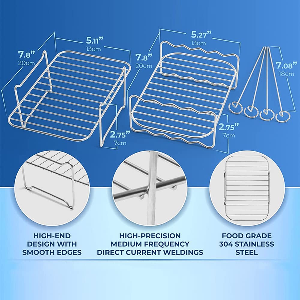 Set di 6 accessori antiaderenti per friggitrice ad aria da 20,3 cm, per torte, pizza, cupcake, spiedini, toast, pinze di ricambio per friggitrice ad aria Foodi DualZone a doppio cestello