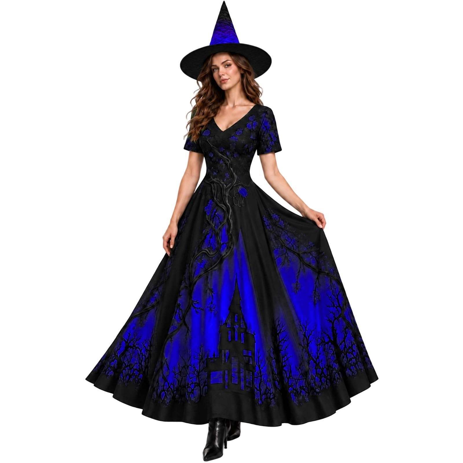 Witch Halloween Costume For Women Elegant Gothic A-Line Lace Dress — image 1