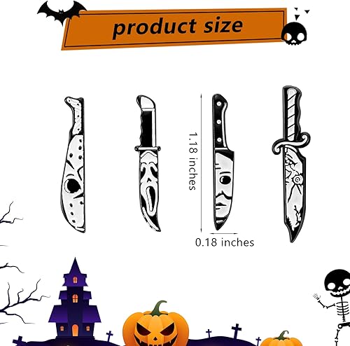 Miniatura 2 de Ornaland 4 pines de cuchillo esmaltado con temática de miedo de Halloween, insignias con forma de daga gótica, alfileres de aleación de metal,