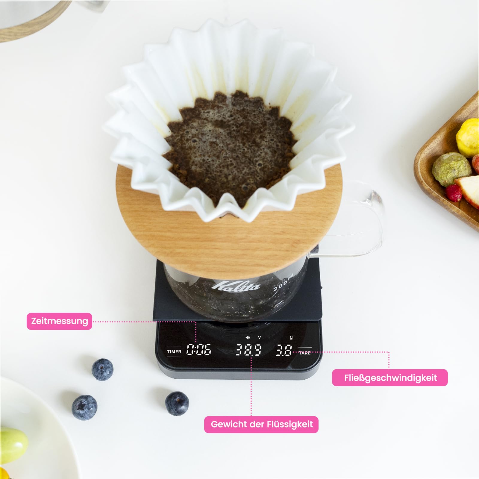 Báscula de café con temporizador, báscula digital de café con 4 modos para barista, recargable por USB, mini escala de café multifuncional con indicador LED y tara, 0,1 g de alta precisión,