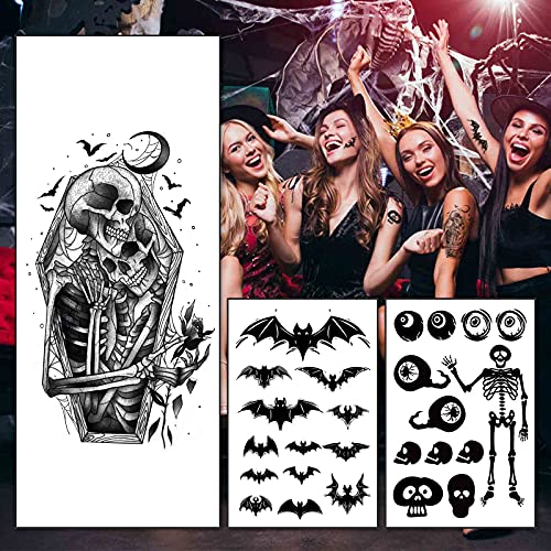 Halloween Temporary Tattoo Sticker-Waterproof Cool Arm Leg Back Body Sleeve Fake Tatoo For Women Men Adult Kids Long Las