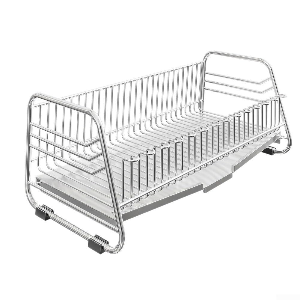 Scolapiatti in acciaio inossidabile 304 con beccuccio rotante per lavello da cucina, portaposate antiruggine e vassoio antigoccia per piccoli spazi, 42 cm (A)