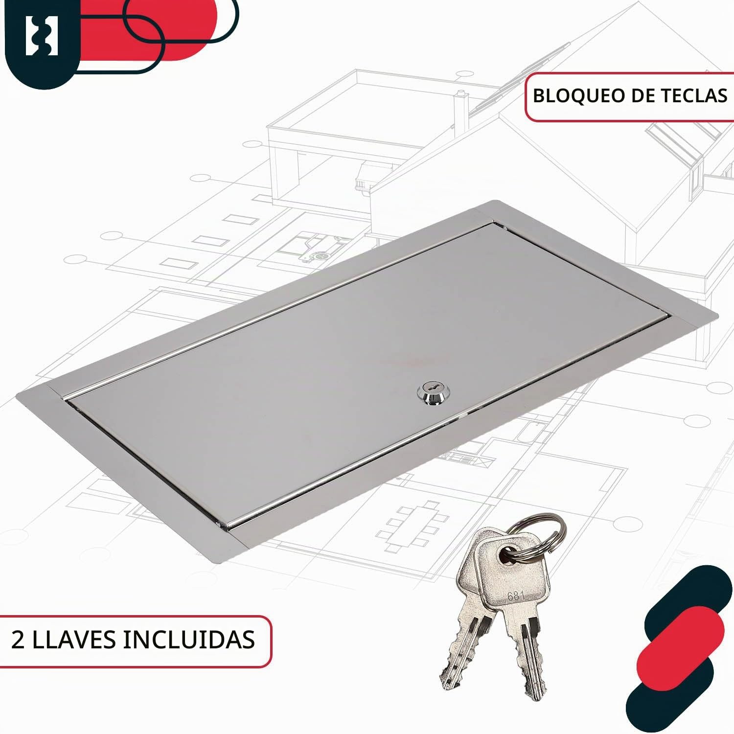 KOTARBAU® Puerta de inspección, 40 x 60 cm, Acero Inoxidable, Panel de Acceso, Compuerta de fácil Acceso, Puerta de revisión, Trampilla para Pared o Techo, Plateada, Cerradura con Llave