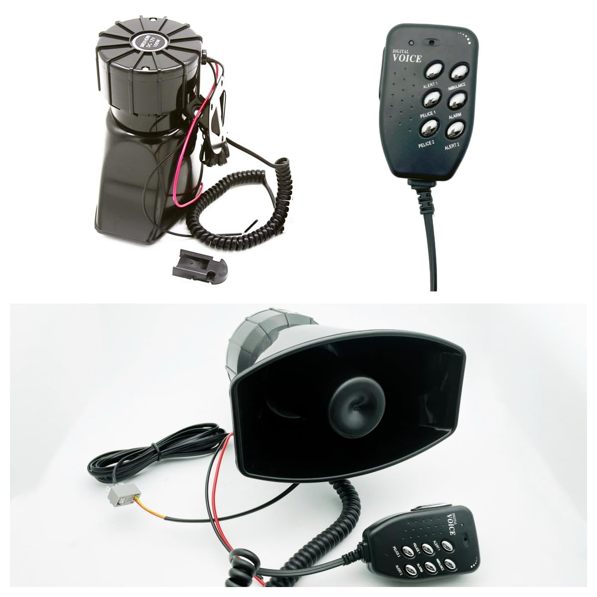 Avertisseur sonore de police 6 tons 12 V - Klaxon électrique - Installation facile - 135 dB - Volume réglable - Noir - Pour voiture, bateau, bateau, etc