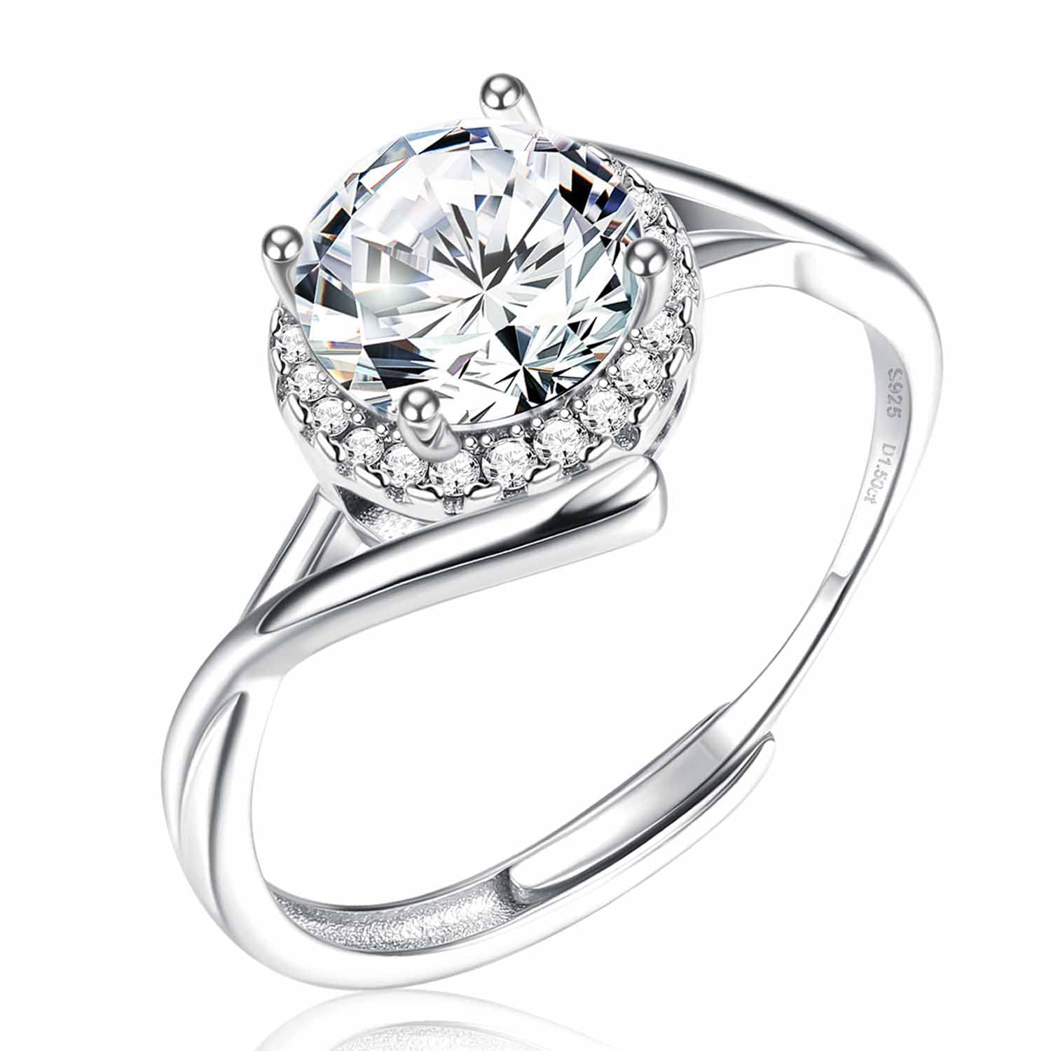 MILACOLATO Anillos Moissanite Plata 925 Para Mujer Alianzas Boda Ajustable, Brillante D1.50ct Moissanite Diamante Anillo Promesa, Micro Pavé Zirconia Compromiso Anillo Nupcial Joyas Regalos Con Caja