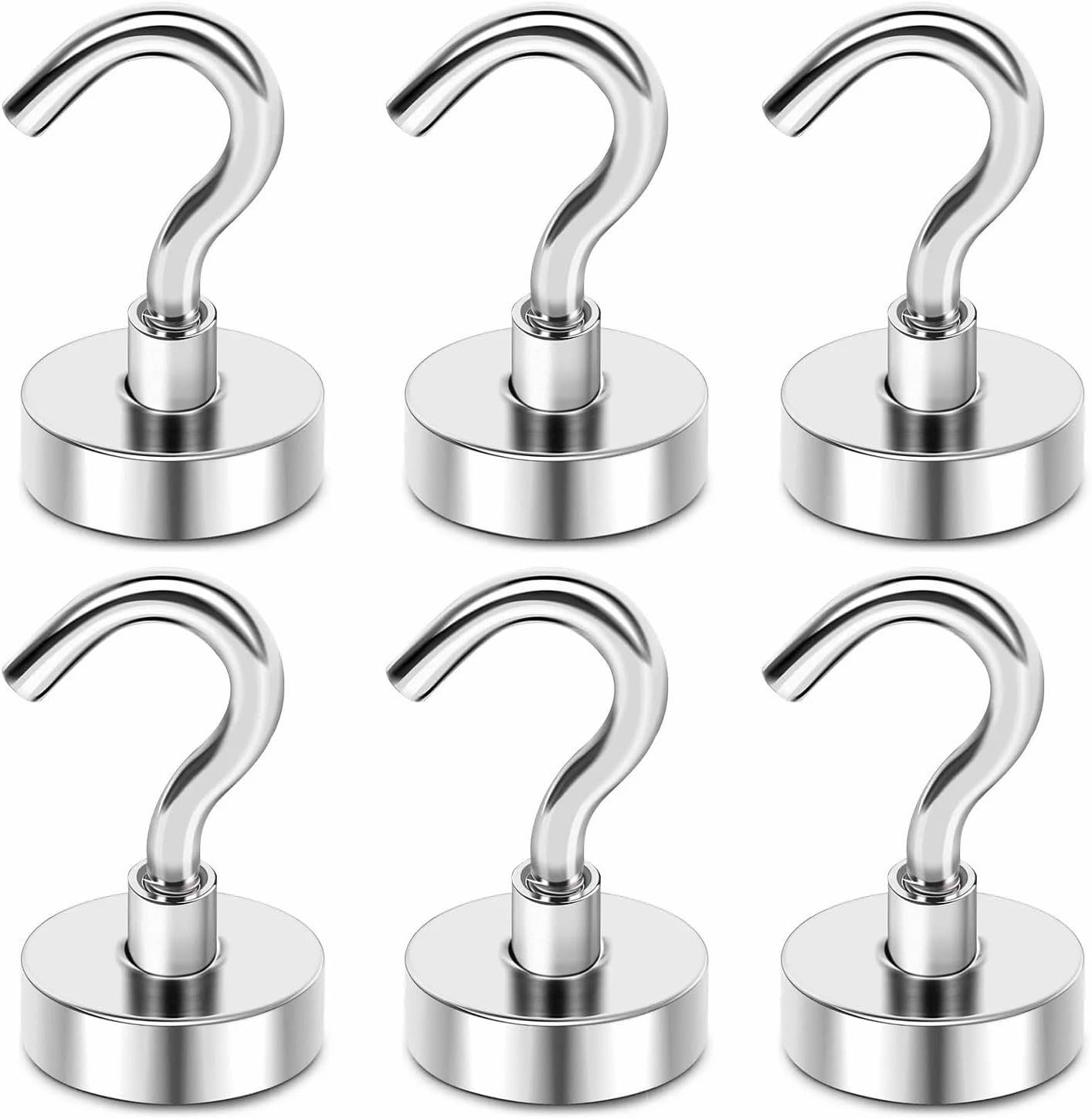 Magnetic Hooks, 25 lbs + Heavy Duty Earth Magnets with Hook for Refrigerator, Extra Strong Cruise Hook for Hanging, Magnetic Hanger for Curtain, Grill(Silver, Pack of 6)