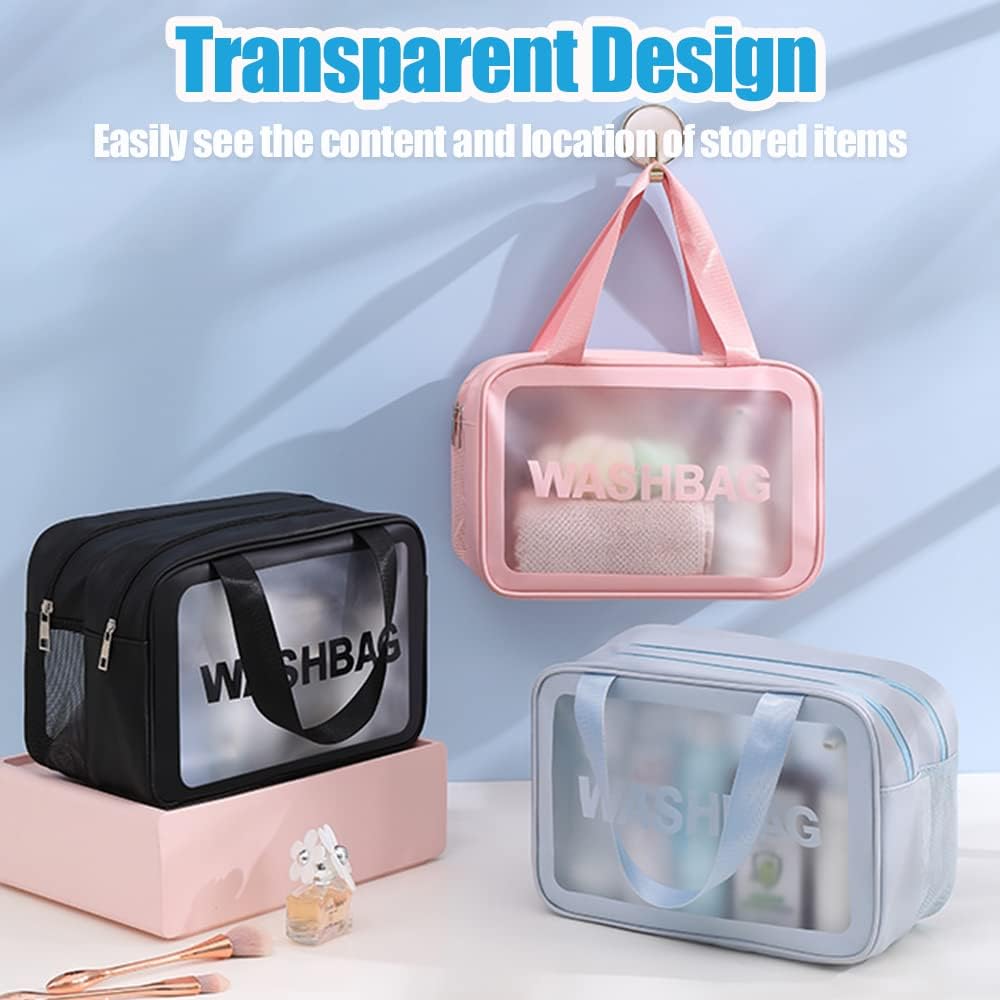 Travel Toiletry Bag,Large Clear Makeup Bags, 2 in 1 Cosmetics Bag,Transparent Skin Care Bag for Toiletries,Waterproof & Draining Make up Bags,PVC Thickened Wash Bag for Women Men (Pink) - Image 7