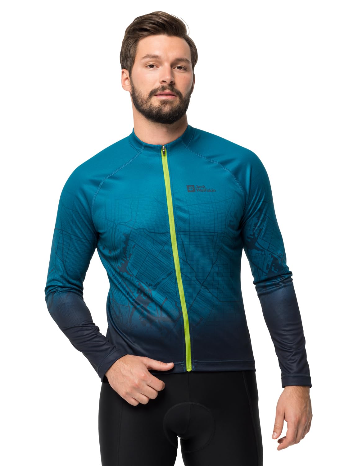 Jack Wolfskin Men's Morobbia Fz L/S Print M Cycling Jersey, Blue Daze, S