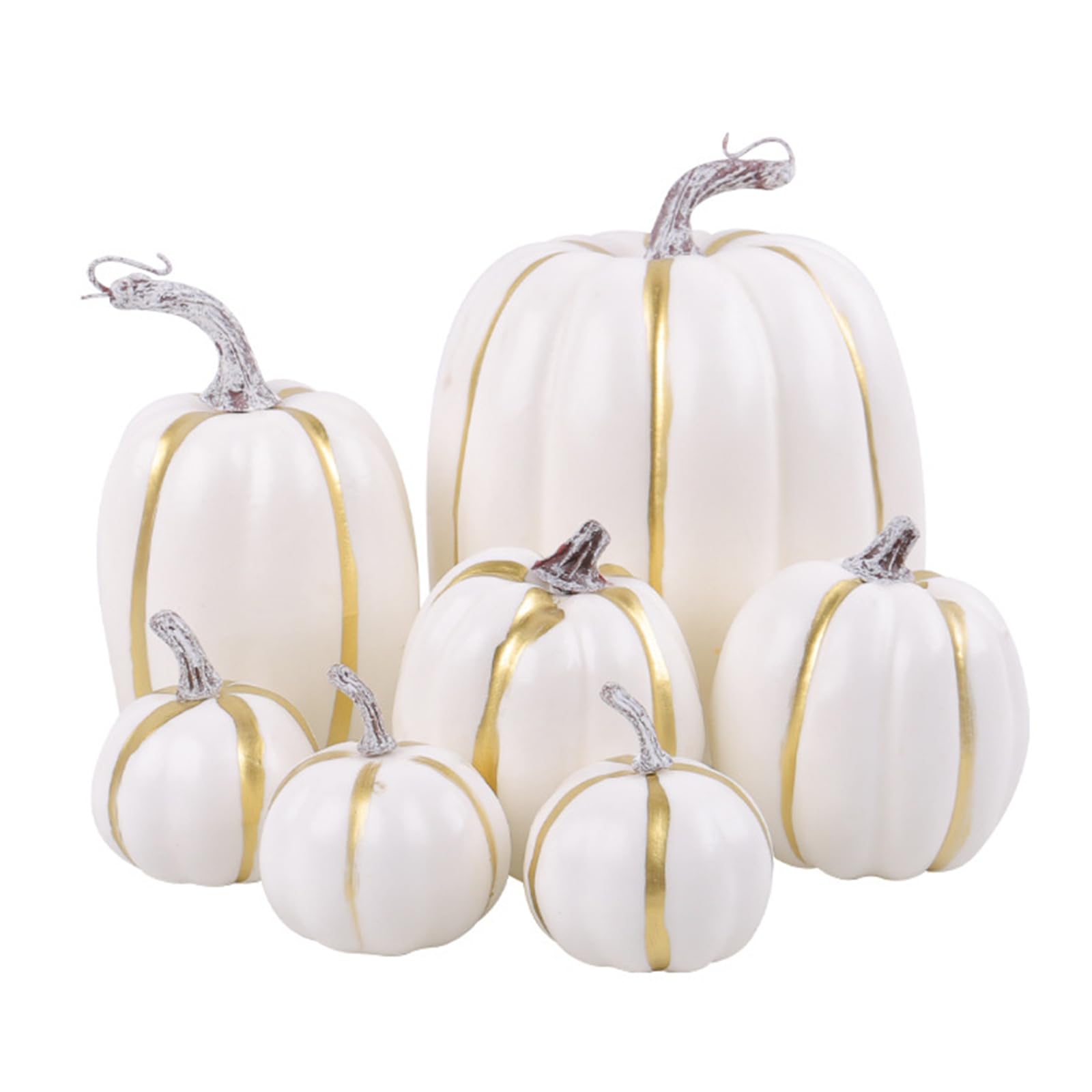 Elnwnnkc White Celebrate Autumn Pumpkins Figurine 7Piece Pumpkins Ensembles Ornament, Thanksgiving Home Accent Thanksgiving Decoration