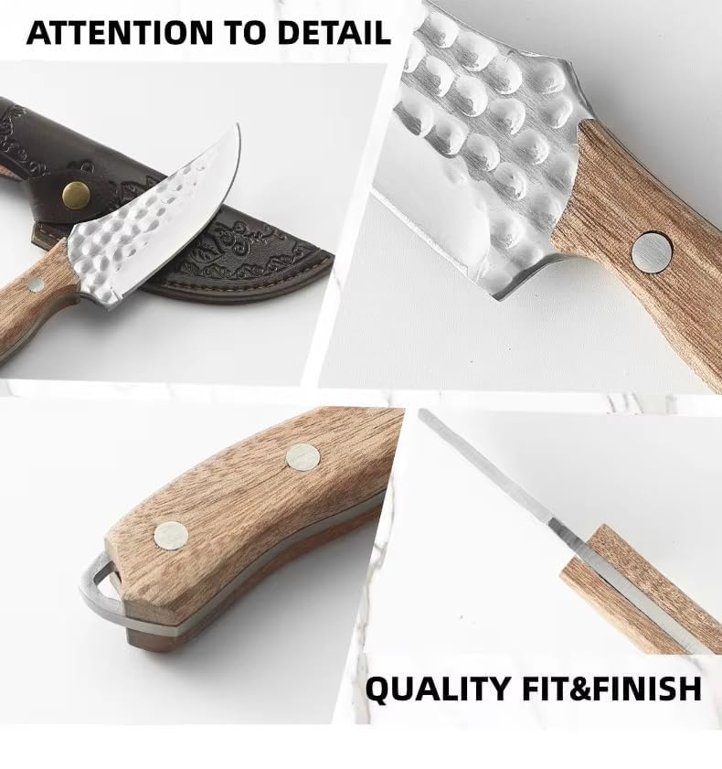Image of Kitchen Chef Knife, 8 Inch, German Stainless Steel Blade with Wooden Handle, Forged, Silver and Brown, with Protective Sheath