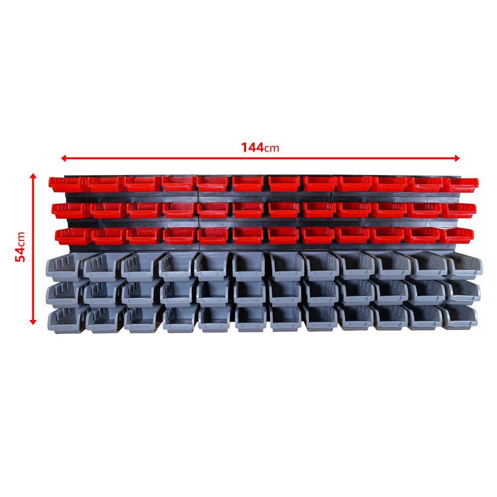 Etagère murale rangement outils - 72 bacs de rangement empilables - 6 panneaux 47,5 X 27,2 X 1,5cm - Rangement Atelier Garage