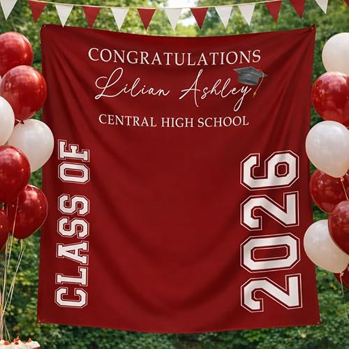 Custom Color Graduation Welcome Backdrop – Class of 2026 Party Banner with Name, School & Event Date, Backdrop for Graduation Party Decorations for High School & College