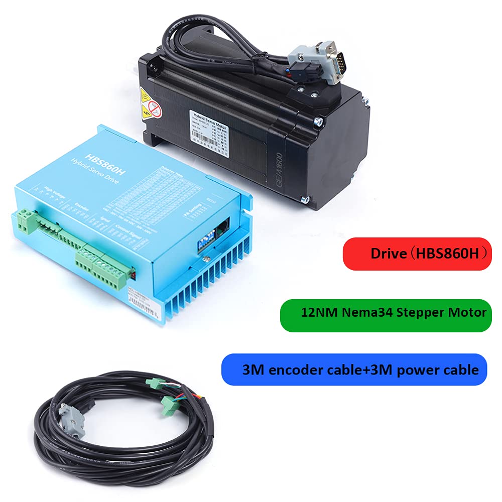 Nema34 Closed Loop Schrittmotor Kit, 12Nm 8A HBS86H Closed Loop Stepper Motor Treiber DSP Schrittmotor Drive Set für CNC Graviermaschine Schrittsystem-Upgrades geeignet sind