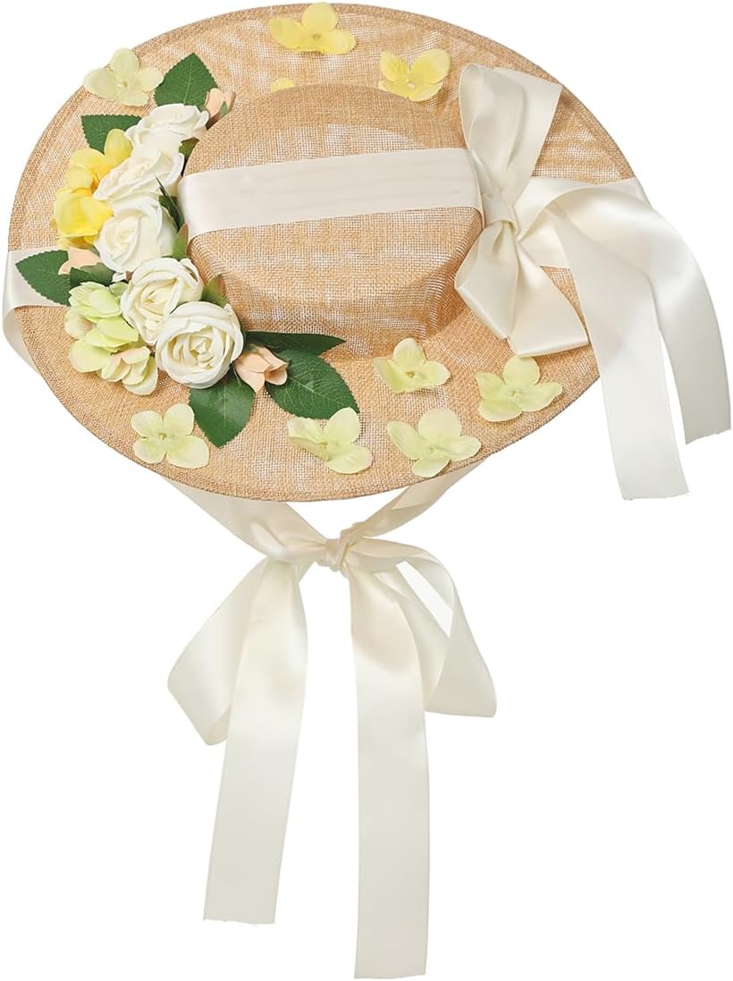 COSDREAMER Girls Womens Tea Party Sun Hat Ribbons Lace Flower Straw Hats