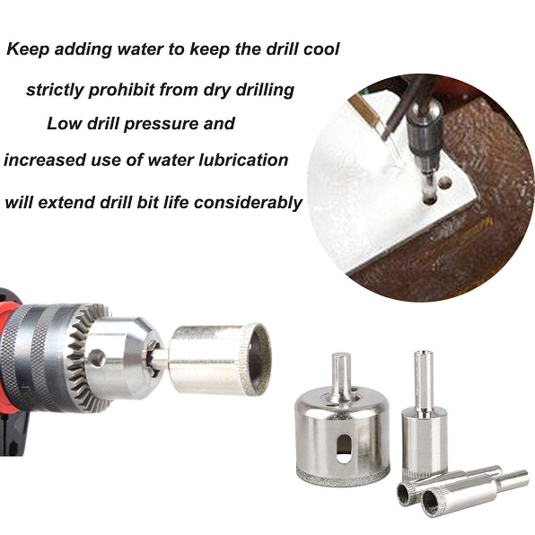 UPTODATETOOLS 5pcs New Diamond Coated Hole Saw Granite Glass Tile Marble Core Drill Bits 10mm 12mm 16mm 20mm 25mm 1