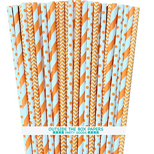 Paper Straws - Orange White - Stripe Chevron Polka Dot - 100 Pack - //coolthings.us