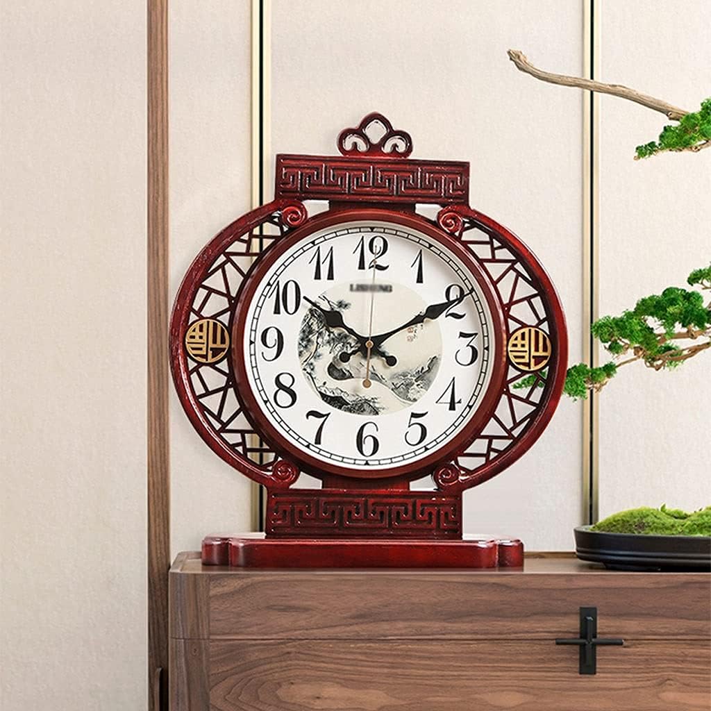 Doctor Drops Standing Clock Mute Clock Desk Watch Retro Chinese Text Clock Desktop Wooden Desk Watch Desktop Decoration 4 Style Interior Decoration Watch (Size: A) (E)