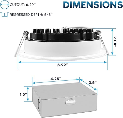 Miniatura 4 de LUXRITE Lámpara de techo empotrable LED de 6 pulgadas con caja de conexiones, 18W, 5CCT seleccionable 2700K/3000K/3500K/4000K/5000K, 1800LM de alto