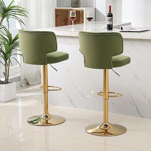 Miniatura 7 de 2 taburetes de bar modernos de altura de mostrador con parte trasera tapizada giratoria ajustable para cocina, isla restaurante, aguacate, verde,