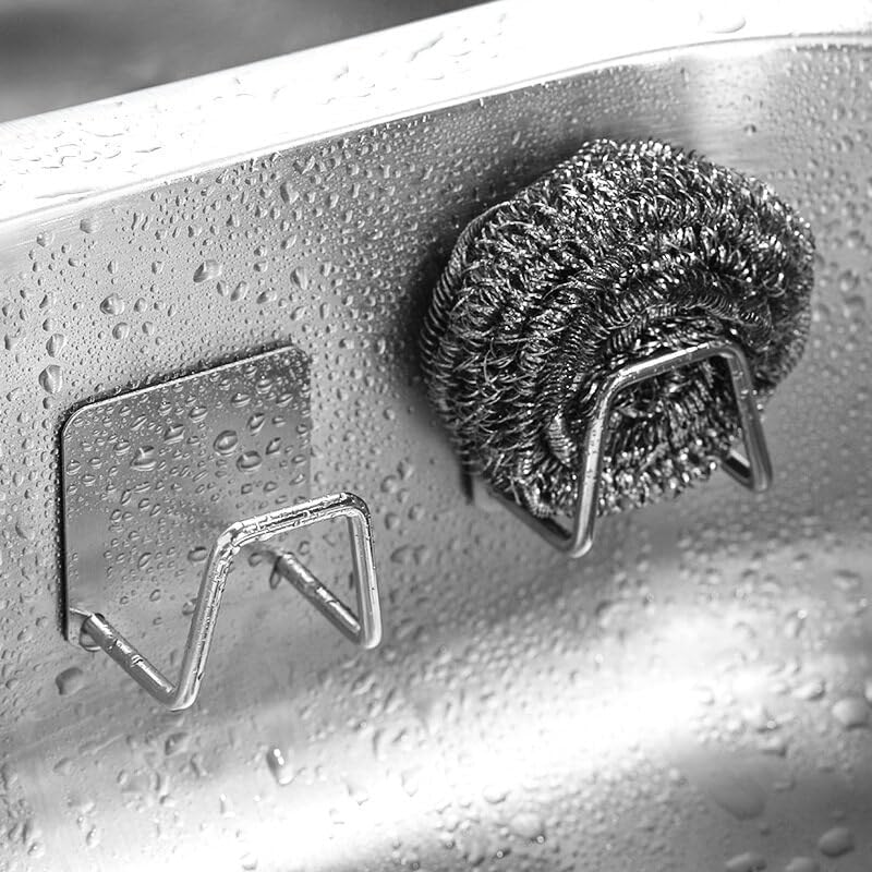 Miniatura 2 de Soporte de esponjas de fregadero de acero inoxidable negro para cocina, estante de secado de drenaje autoadhesivo, ganchos de pared de cocina,