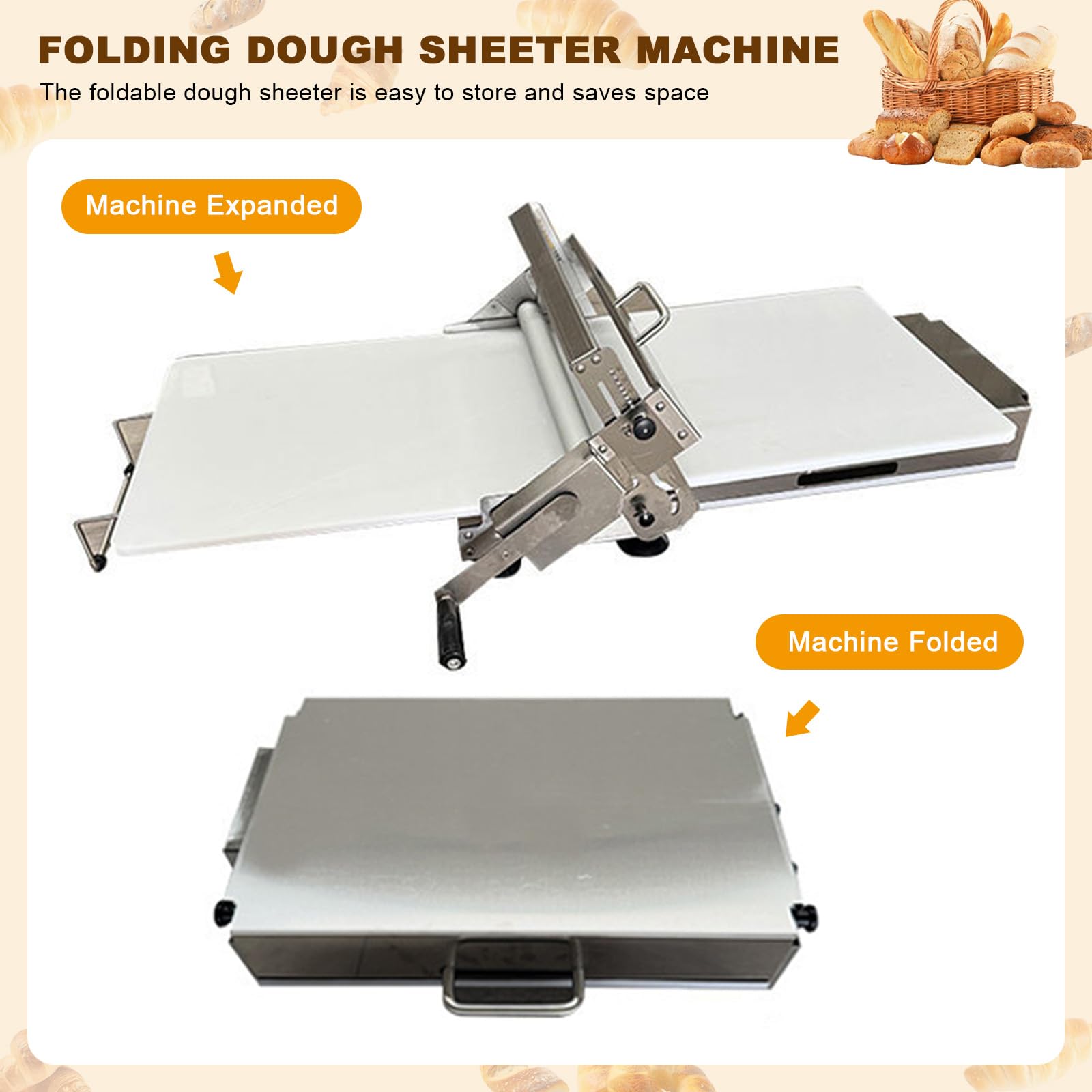 Laminoir à Pâte Pliable Laminoir Manuel à épaisseur Réglable Laminoir à Pâte Feuilletée en Acier Inoxydable Laminoir à Pâtisserie pour Pizzas Croissants Pâtisseries Domestique Commercial