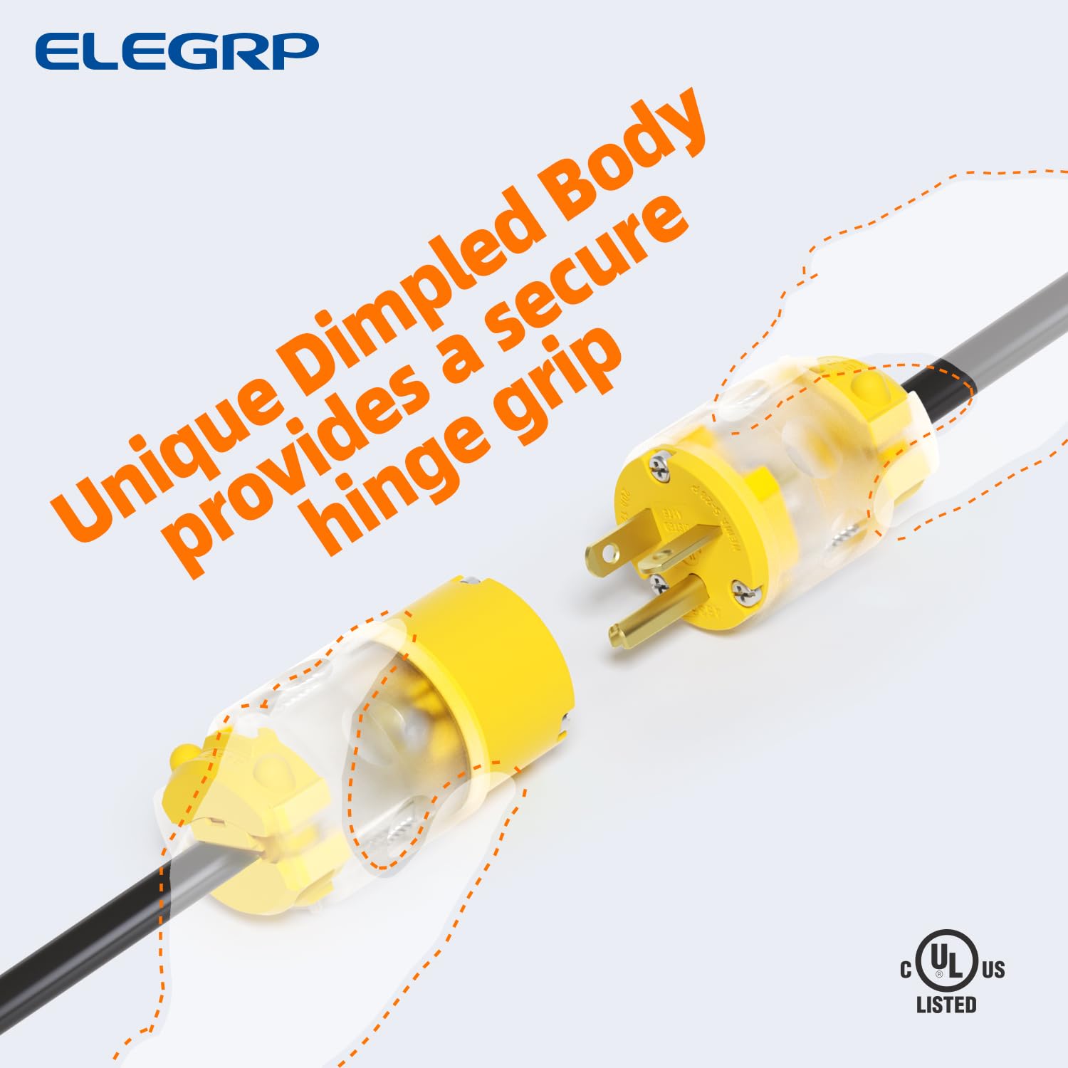 ELEGRP Lighted 20 Amp 125 Volt NEMA 5-20P 2 Pole 3 Wire Grounding Straight Blade Electrical Plug Replacement Cord Outlet Commercial Grade, Yellow, 5 Pack
