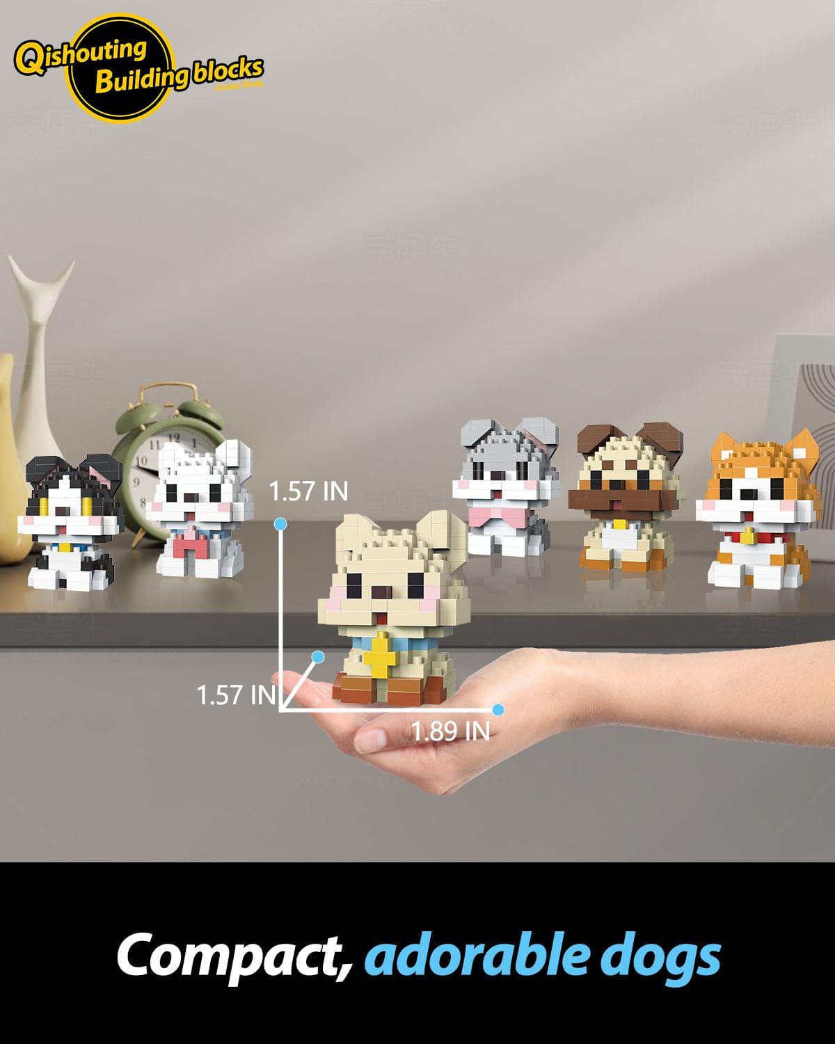 QISHOUTING 9 Packs Mini Dogs Building Blocks for Kids 6 7 8 9 Years Old, 9 Styles Small Cute Dog Building Set,Miniature Dog Figurine Toys for Adults Women,Birthday Party Favors Stocking Stuffers