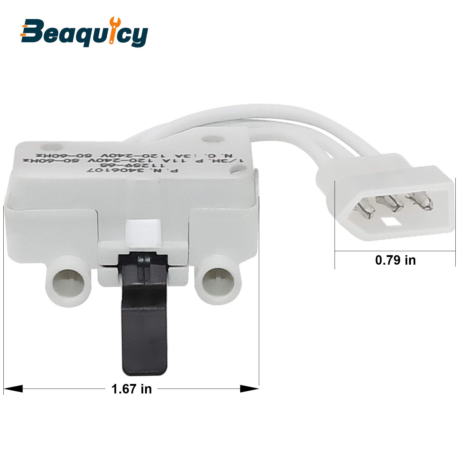 3406107 Dryer Door Switch by Beaquicy - Replacement for Whirlpool, Ken-More, Roper, Amana, Crosley Dryer (1-Pack)