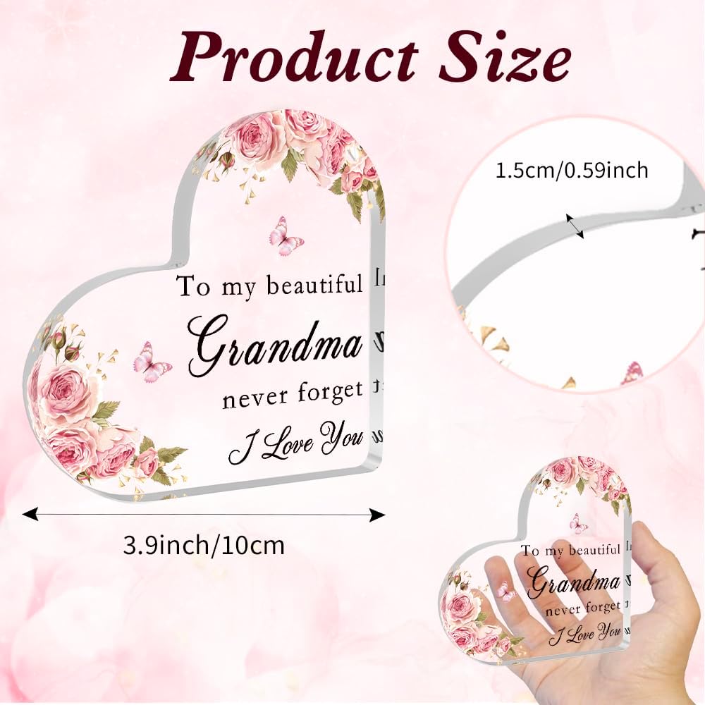 Valentine's Day Gift For Grandma Mothers Day Grandma Gifts Grandmother Gifts From Grandkids Heart Shaped Acrylic Plaque Mothers Day Gift Birthday Gift For Grandmother From Grandson - Image 2