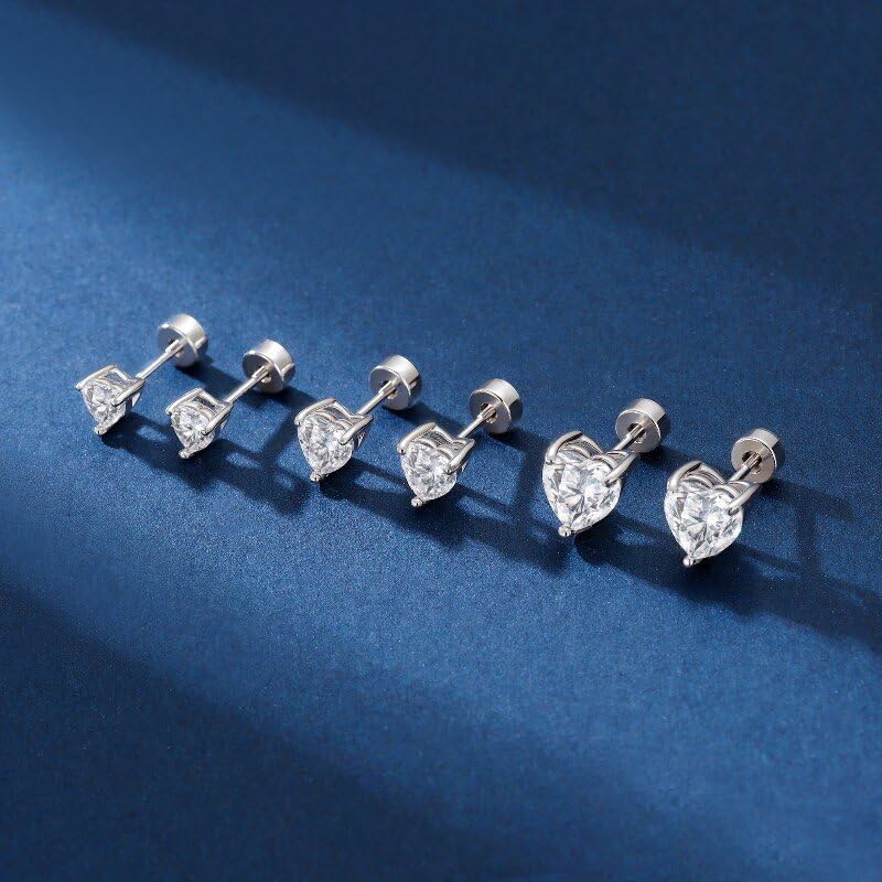 MOOSEA 2ct Heart Cut Moissanite Earrings for Women, Moissanite Stud Earring Screw Back 925 Sterling Silver Flat Back Earrings for Women Men Jewelry Gifts - Image 8