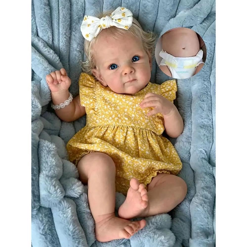 Zero pam Reborn Baby Doll, Realistic Baby Doll, Full Vinyl Body,Poseable Lifelike Newborn Babys Girl With Blonde Curly Hand-Rooted Hair, 45cm Real Life Babys Dolls For Girls Role Play
