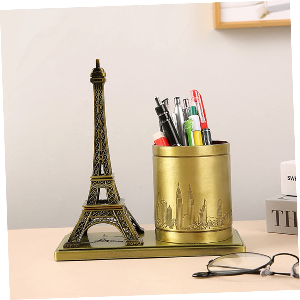 Portalápices Metálico Torre Eiffel Retro para Escritorio y Tocador | Organizador Multiuso para Lápices y Objetos Pequeños, Resistente al Desgaste, Pieza Decorativa de Mesa