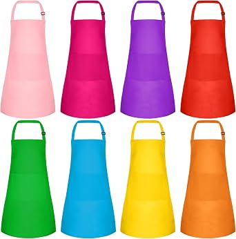 Morcheiong 8/12/24 Pack Adjustable Kids Apron Bulk with 2 Pockets Toddler Apron Kids Painting Aprons for Cooking Baking Paiting Boys Girls