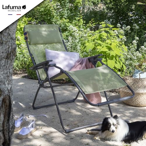 Lafuma Futura Series Patio and Poolside Zero Gravity Outdoor Lounge Recliner Chair with Adjustable and Removable Headrest, Moss Green
