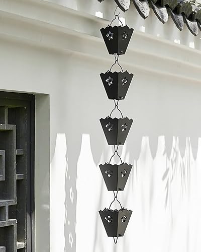 Miniatura 6 de XYWGBMS Large Rain Chains for Heavy Rain, Black Aluminum Gutter Downspouts Diverter Outdoor Decor, Square Rain Catcher Chain Adjustable Length,2.6m