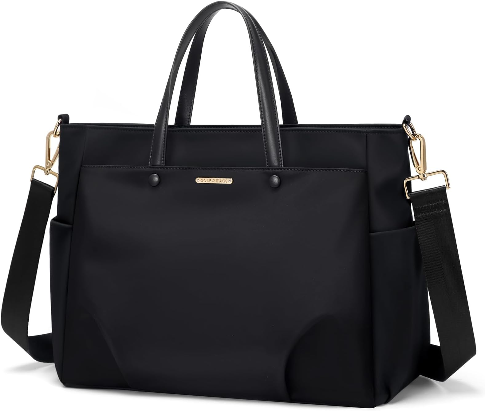 14 Inch Laptop Tote Bag for Women, Lightweight Nylon Work Shoulder Bag, Water-Resistant Computer Handbag with Pockets for Business Travel & Commute (Black)