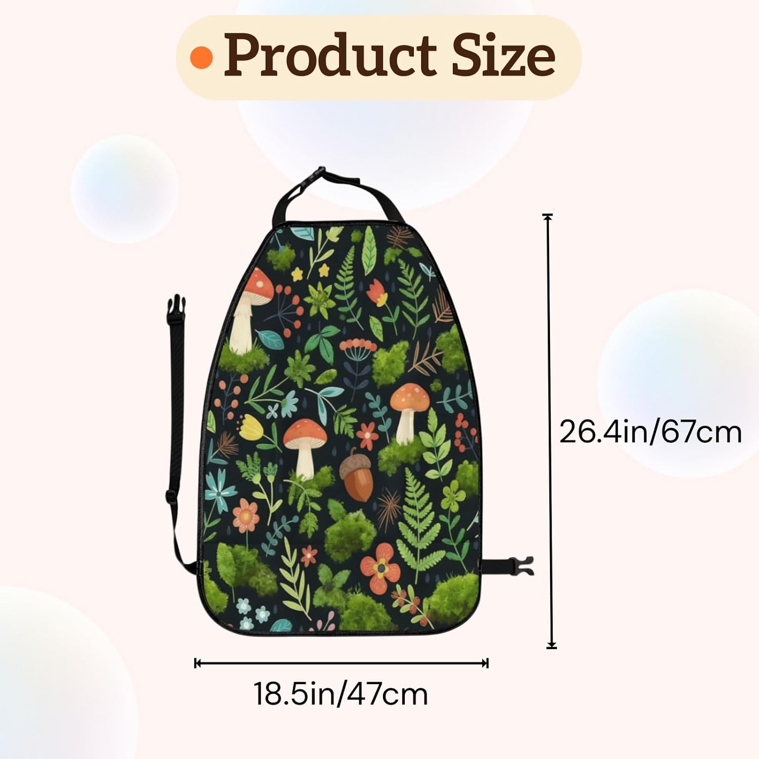 Car Seats Back Protector 2 PCS with 3 Pocket Organizer, Car Seat Back Protectors For Vehicles To Protect From Dirt Scratches Mud for Jeeps Trucks and Cars SUV - Mushroom Forest