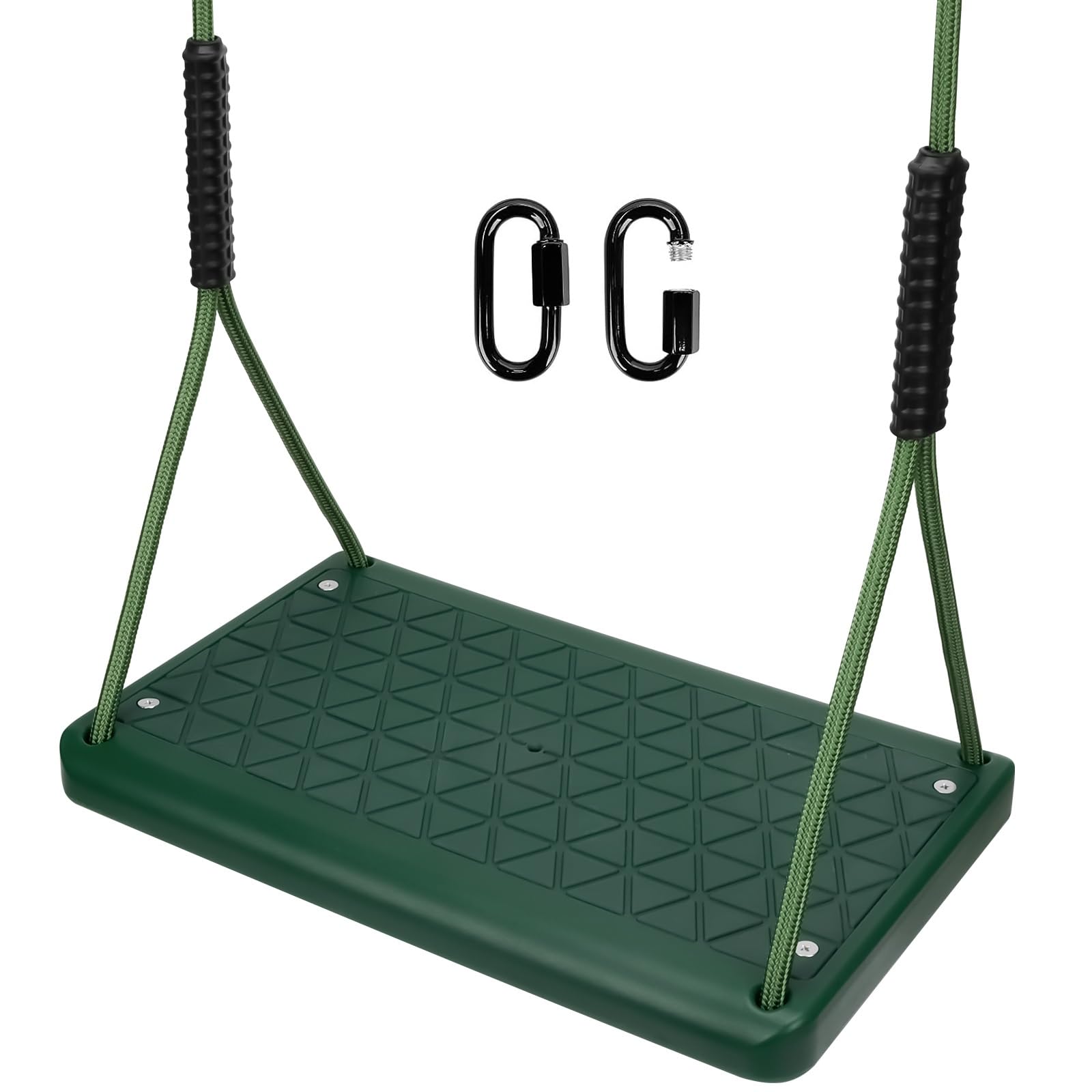 Yyiwhmy Schaukel Garten,Indoor Outdoor Gummi rutschfest Schaukelsitz mit 2 Karabinern und Höhenverstellbarem Seil (1,3m-2m) für Spielplatz Garten Schaukel Teens/Erwachsene,100KG/Grün
