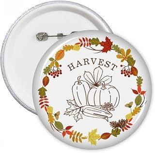 Broche redondo com estampa de guirlanda de Dia de Ação de Graças com folhas e broches para decoração de 5 peças