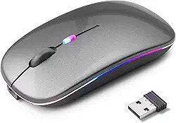 Mouse Sem Fio Recarregável com LED RGB Design Ergonômico e Conexão Bluetooth para Notebook PC e Home Office (Cinza)