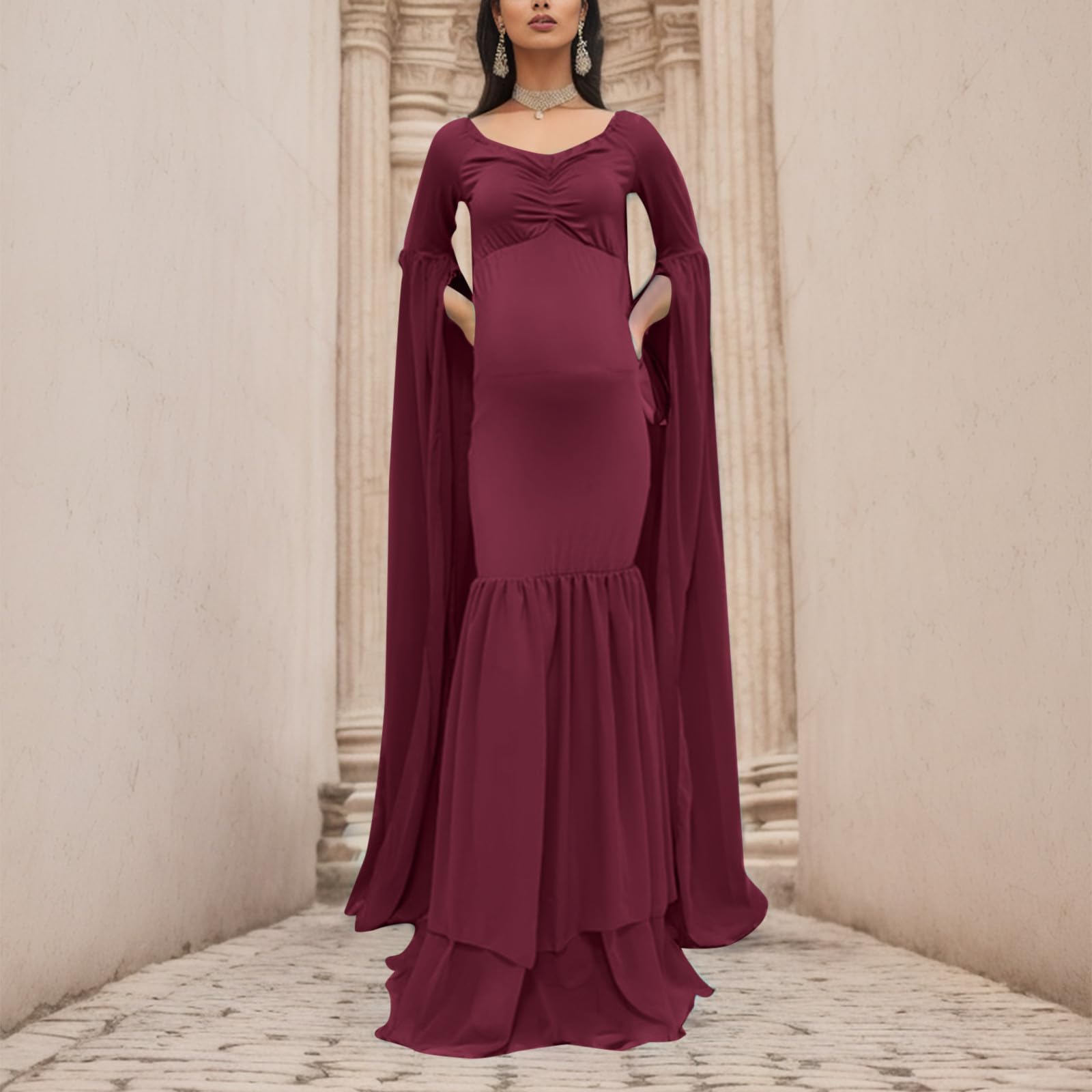 Schwangerschaftskleid, Sommer, Damen, Umstandskleid, kurzärmelig, Babykleid, Fotografiekleid, lang