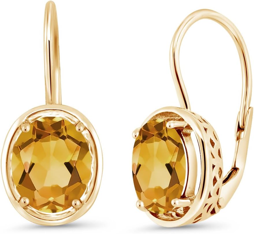 Gem Stone King 18K Yellow Gold Plated Silver Yellow Citrine Dangle Earrings For Women | 3.00 Cttw | Gemstone Birthstone | Oval 9X7MM